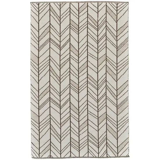 Ivory And Brown Wool Chevron Hand Woven Area Rug Photo 2