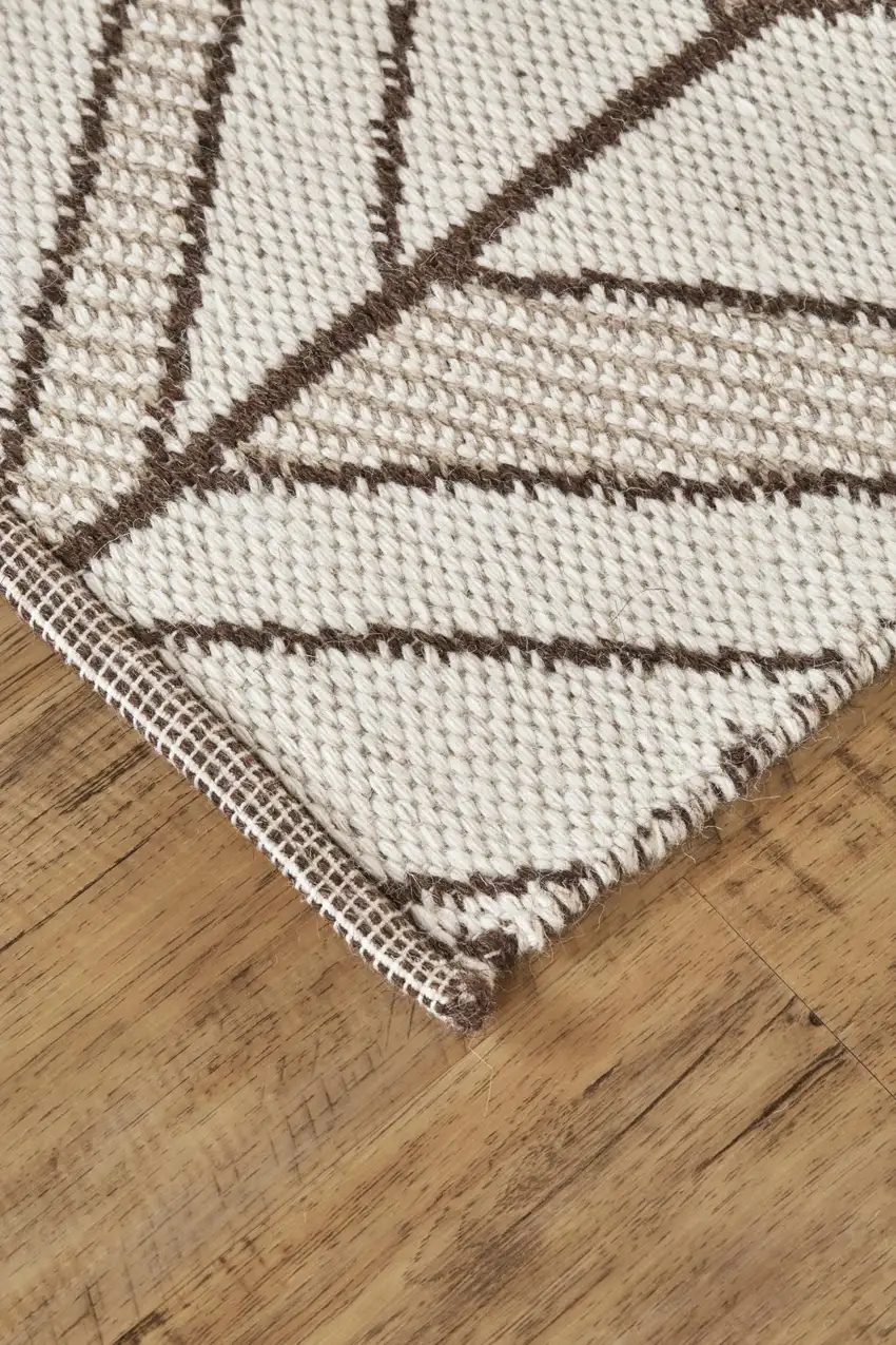 Ivory And Brown Wool Chevron Hand Woven Area Rug Photo 3
