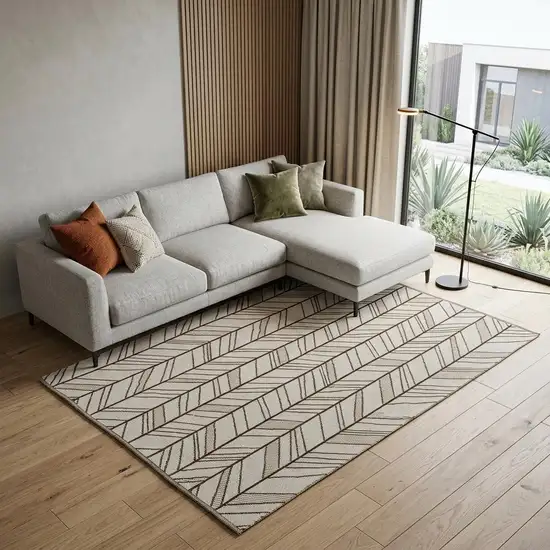 Ivory And Brown Wool Chevron Hand Woven Area Rug Photo 1