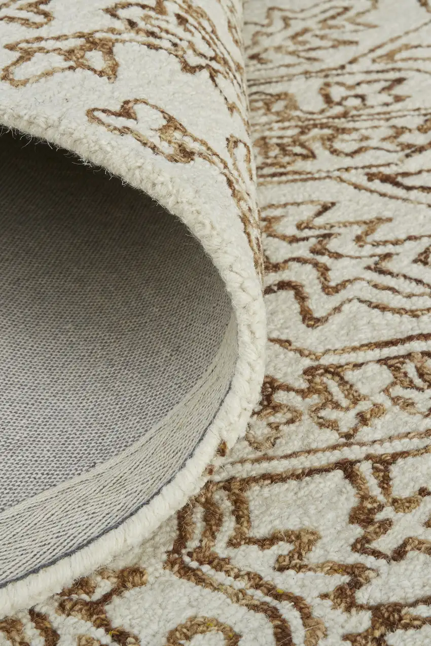 Ivory And Brown Wool Floral Tufted Handmade Stain Resistant Area Rug Photo 6