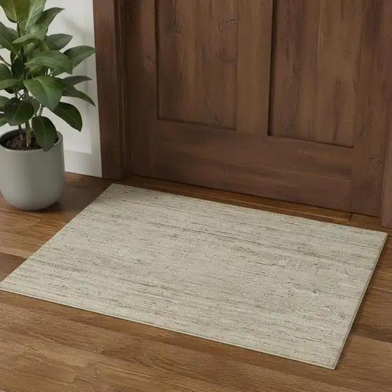 Ivory And Brown Wool Striped Hand Woven Area Rug Photo 1