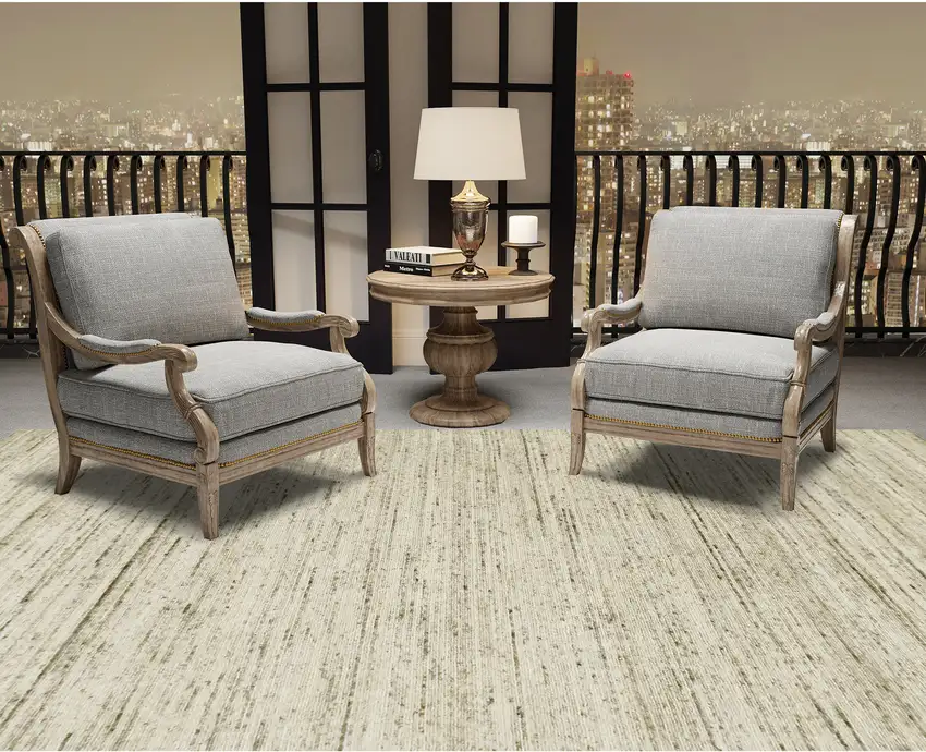 Ivory And Brown Wool Striped Hand Woven Area Rug Photo 5