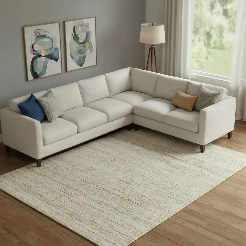 Ivory And Brown Wool Striped Hand Woven Area Rug Photo 1