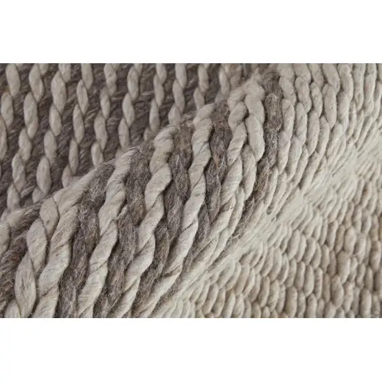 Ivory And Brown Wool Striped Hand Woven Area Rug Photo 4