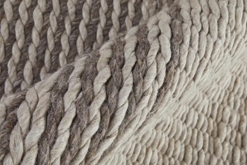 Ivory And Brown Wool Striped Hand Woven Area Rug Photo 4