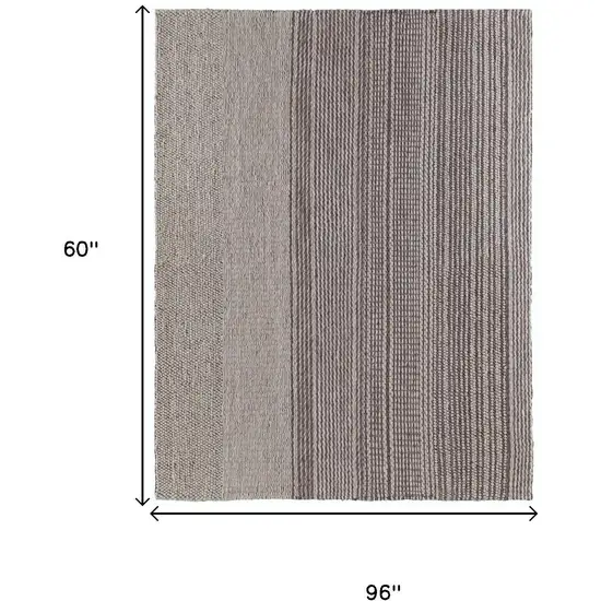 Ivory And Brown Wool Striped Hand Woven Area Rug Photo 7