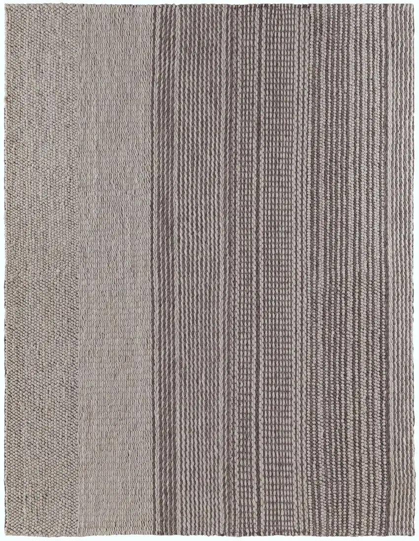 Ivory And Brown Wool Striped Hand Woven Area Rug Photo 2