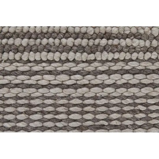 Ivory And Brown Wool Striped Hand Woven Area Rug Photo 5