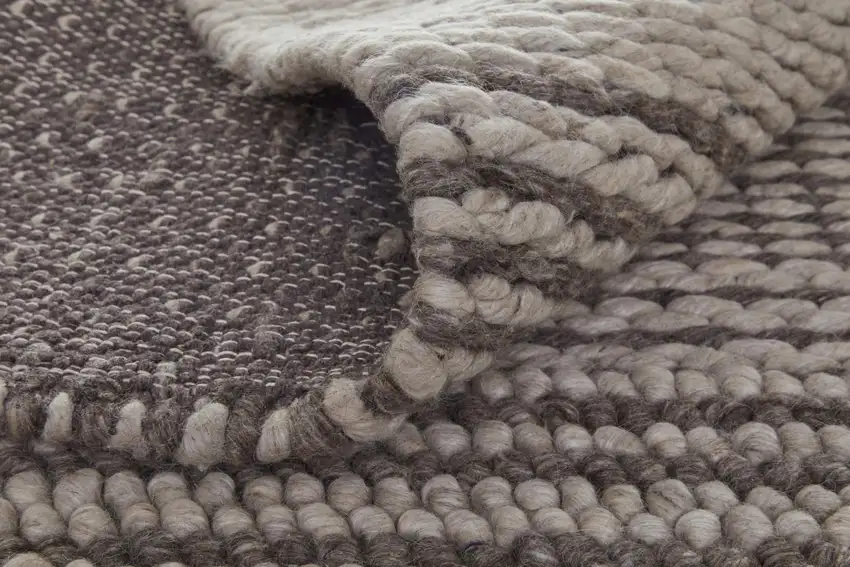 Ivory And Brown Wool Striped Hand Woven Area Rug Photo 6