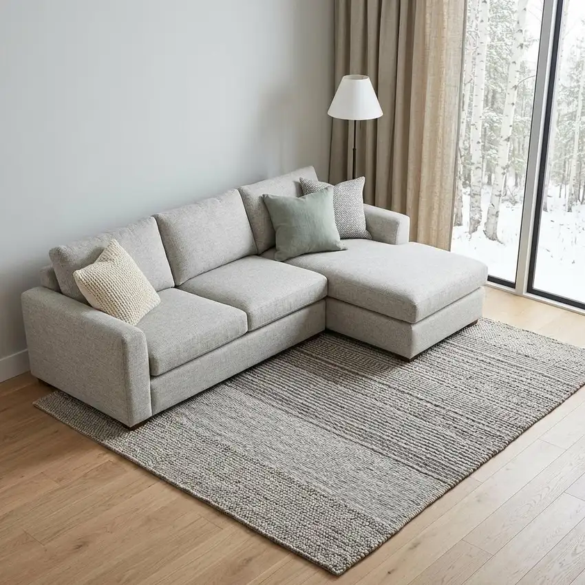 Ivory And Brown Wool Striped Hand Woven Area Rug Photo 1