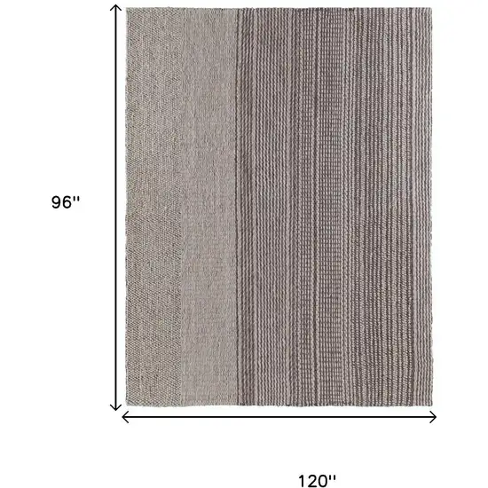 Ivory And Brown Wool Striped Hand Woven Area Rug Photo 7