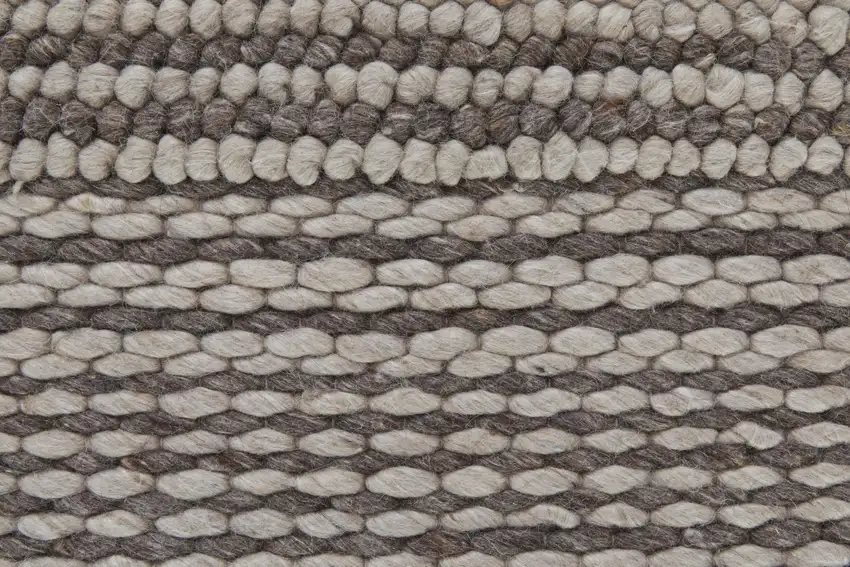 Ivory And Brown Wool Striped Hand Woven Area Rug Photo 5