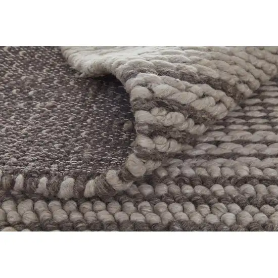 Ivory And Brown Wool Striped Hand Woven Area Rug Photo 6
