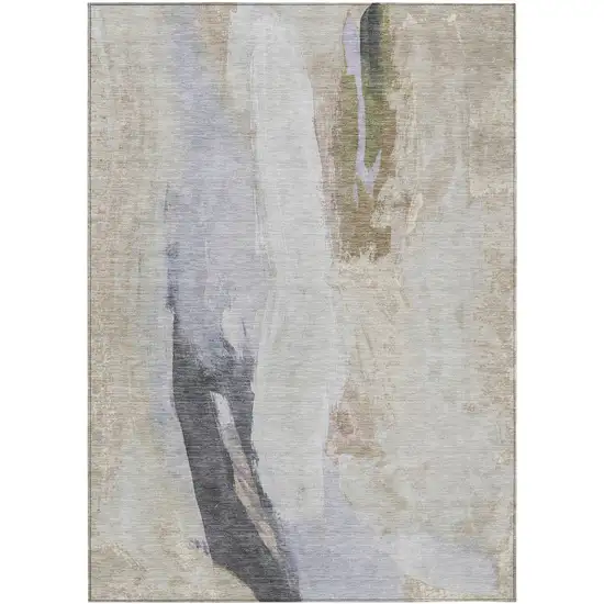 Ivory And Charcoal Abstract Washable Indoor Outdoor Area Rug Photo 8