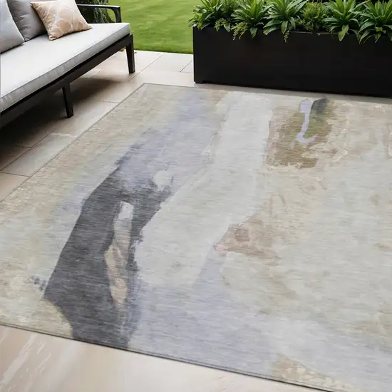 Ivory And Charcoal Abstract Washable Indoor Outdoor Area Rug Photo 2