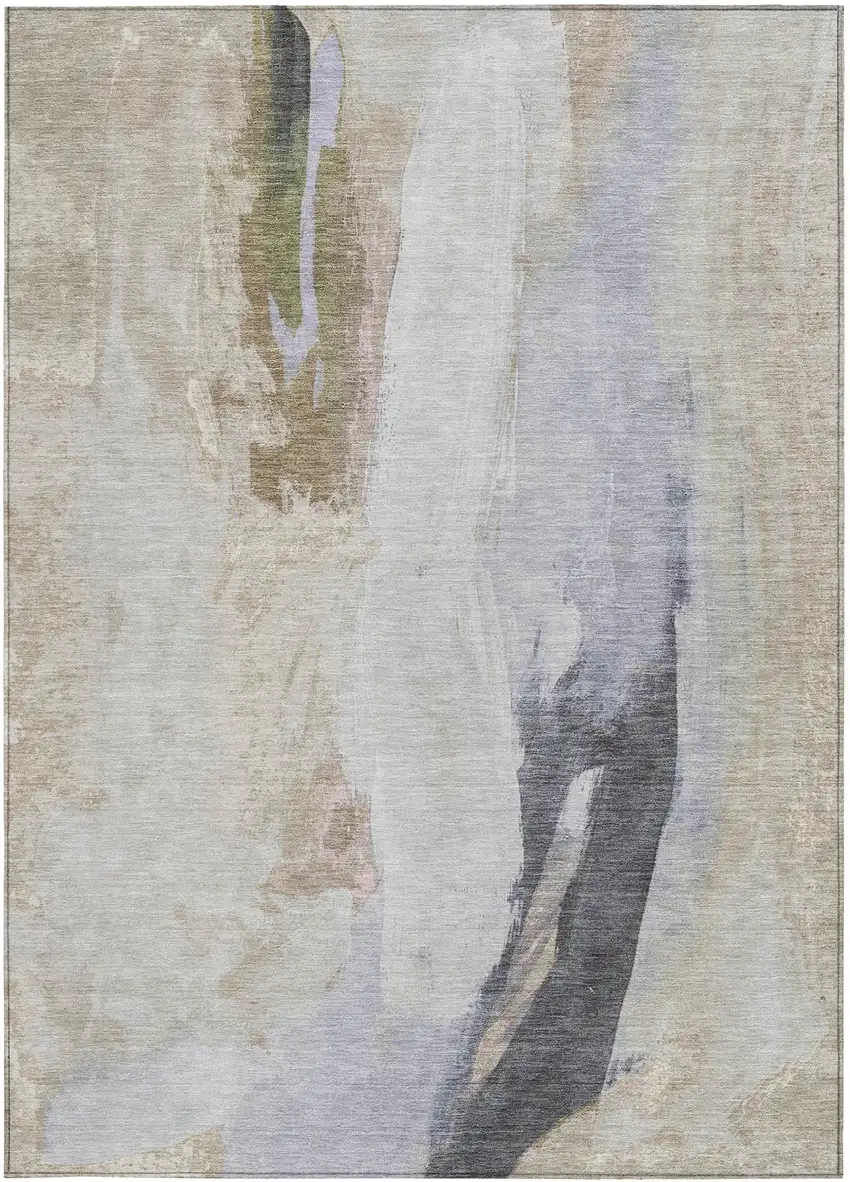 Ivory And Charcoal Abstract Washable Indoor Outdoor Area Rug Photo 9