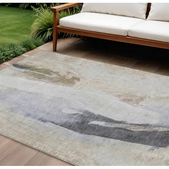 Ivory And Charcoal Abstract Washable Indoor Outdoor Area Rug Photo 2
