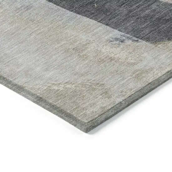 Ivory And Charcoal Abstract Washable Indoor Outdoor Area Rug Photo 9