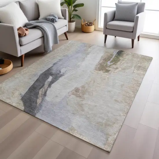 Ivory And Charcoal Abstract Washable Indoor Outdoor Area Rug Photo 5