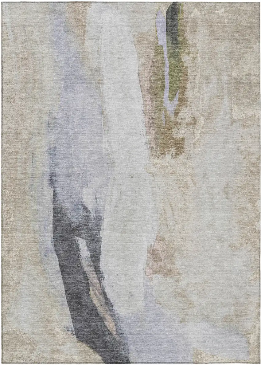 Ivory And Charcoal Abstract Washable Indoor Outdoor Area Rug Photo 8