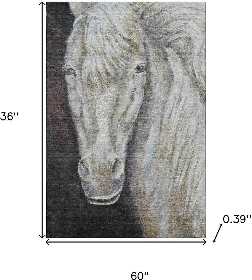 Ivory And Charcoal Animal Print Washable Area Rug With UV Protection Photo 9