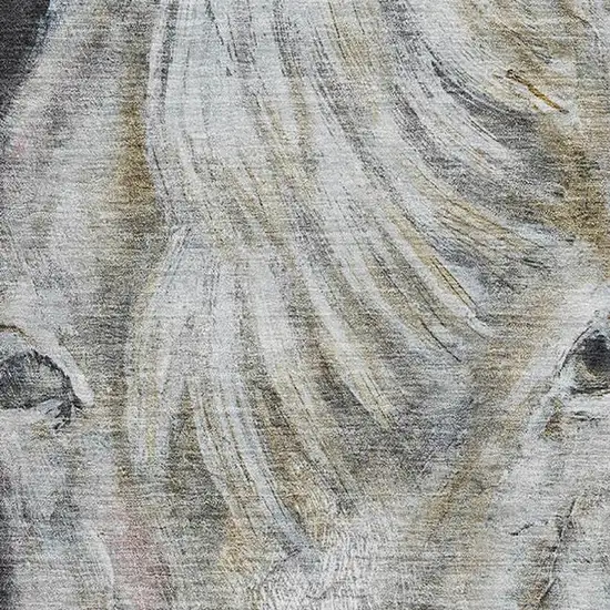 Ivory And Charcoal Animal Print Washable Area Rug With UV Protection Photo 3