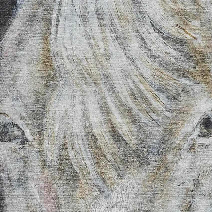 Ivory And Charcoal Animal Print Washable Area Rug With UV Protection Photo 3