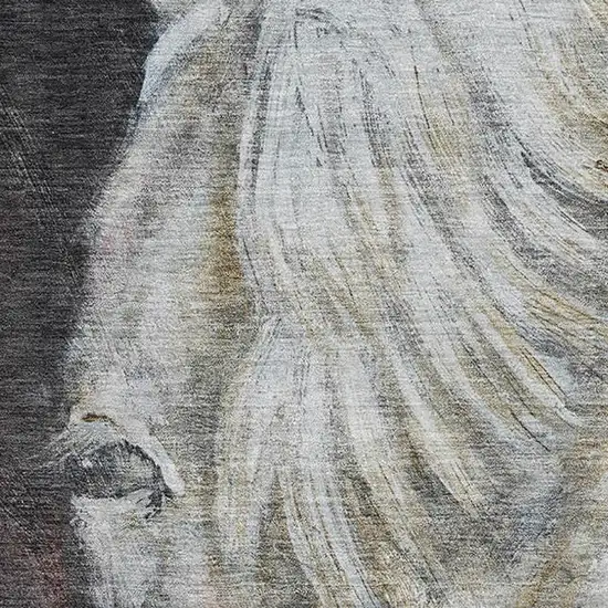 Ivory And Charcoal Animal Print Washable Area Rug With UV Protection Photo 3