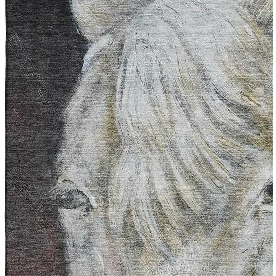 Ivory And Charcoal Animal Print Washable Area Rug With UV Protection Photo 4