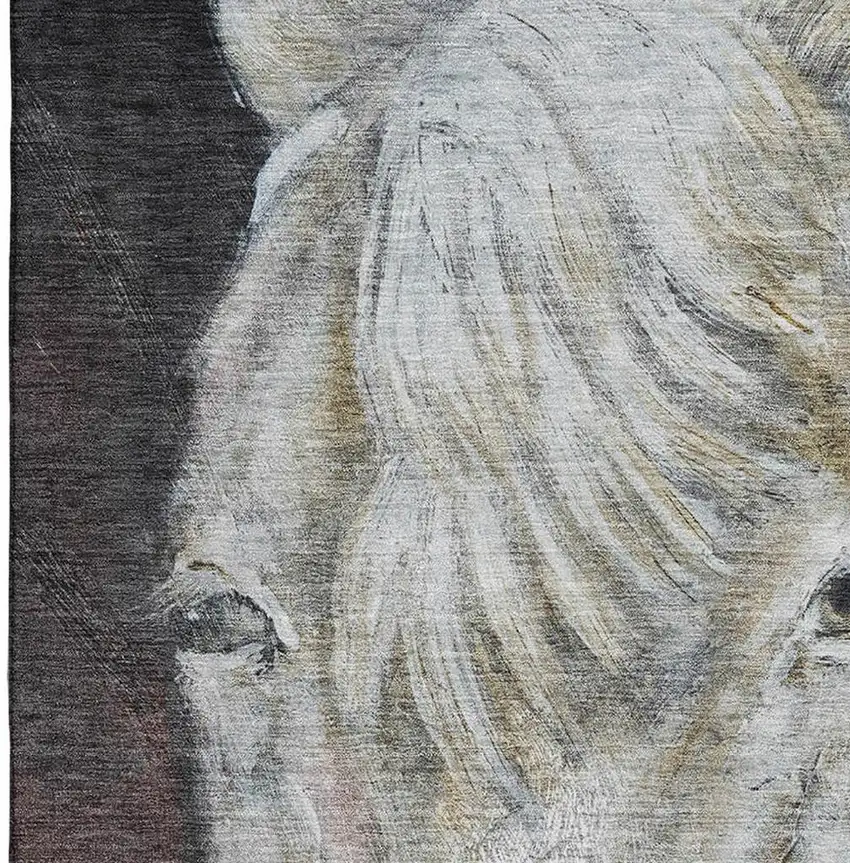 Ivory And Charcoal Animal Print Washable Area Rug With UV Protection Photo 4