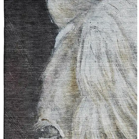 Ivory And Charcoal Animal Print Washable Area Rug With UV Protection Photo 3