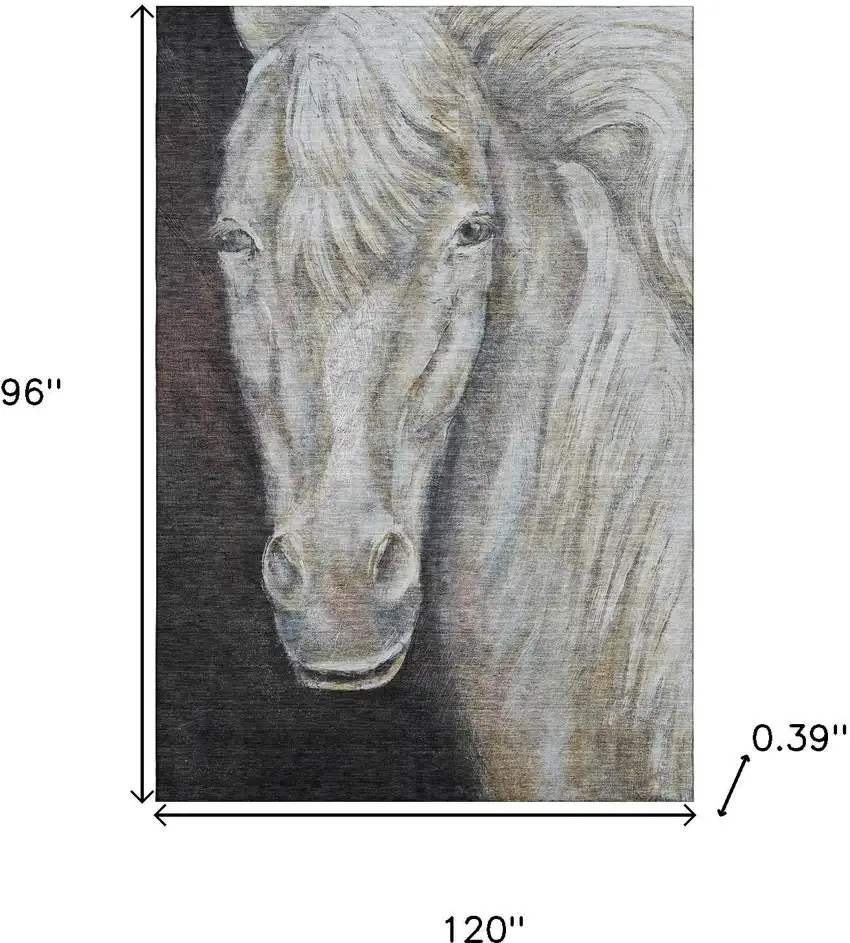 Ivory And Charcoal Animal Print Washable Area Rug With UV Protection Photo 9