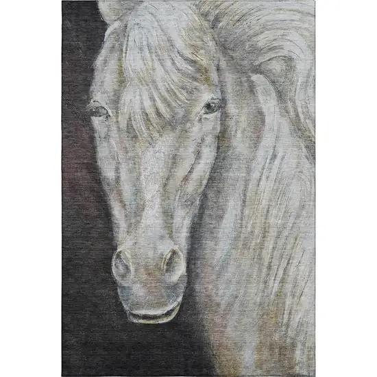 Ivory And Charcoal Animal Print Washable Area Rug With UV Protection Photo 1