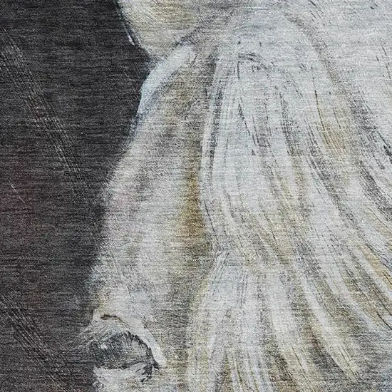 Ivory And Charcoal Animal Print Washable Area Rug With UV Protection Photo 3