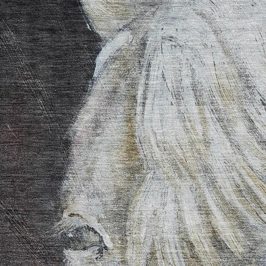 Ivory And Charcoal Animal Print Washable Area Rug With UV Protection Photo 3