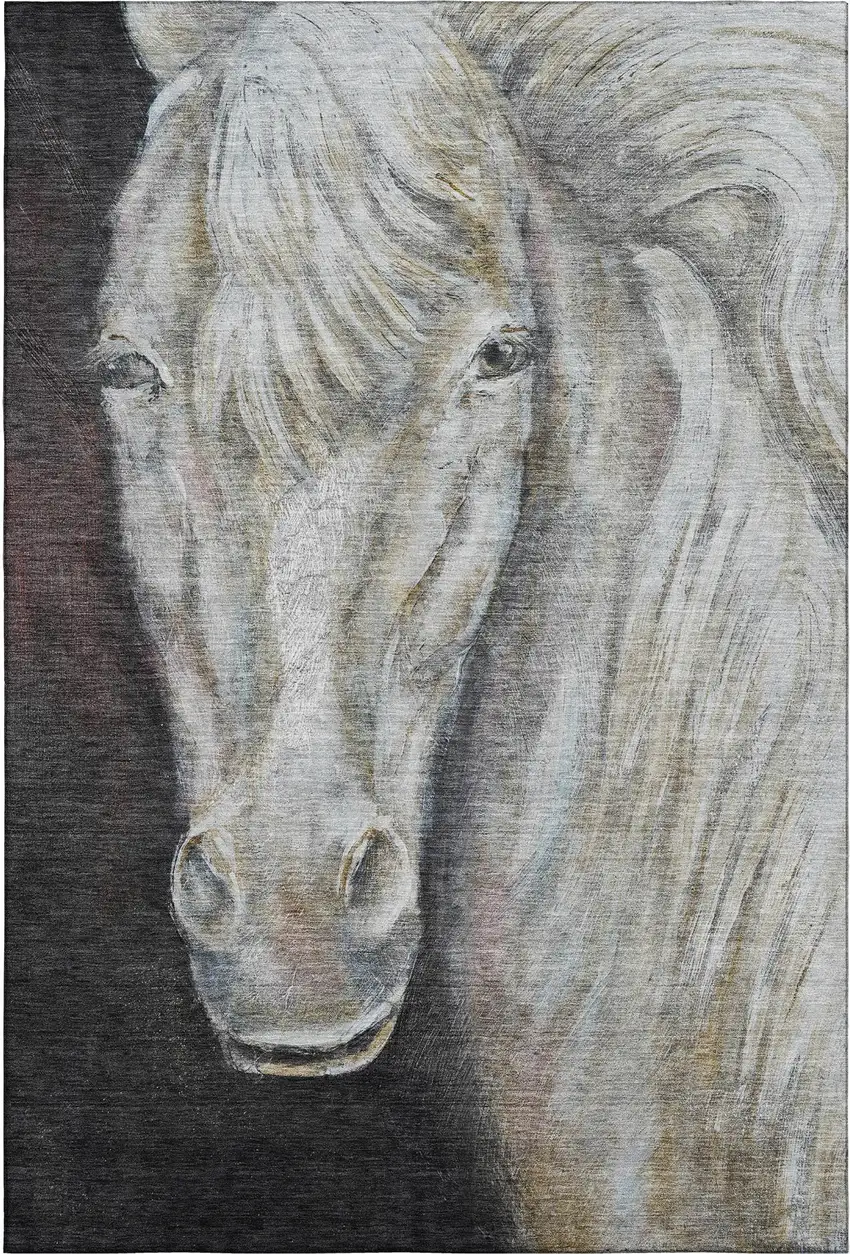 Ivory And Charcoal Animal Print Washable Area Rug With UV Protection Photo 1