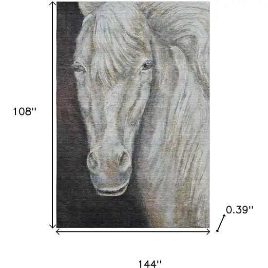 Ivory And Charcoal Animal Print Washable Area Rug With UV Protection Photo 9