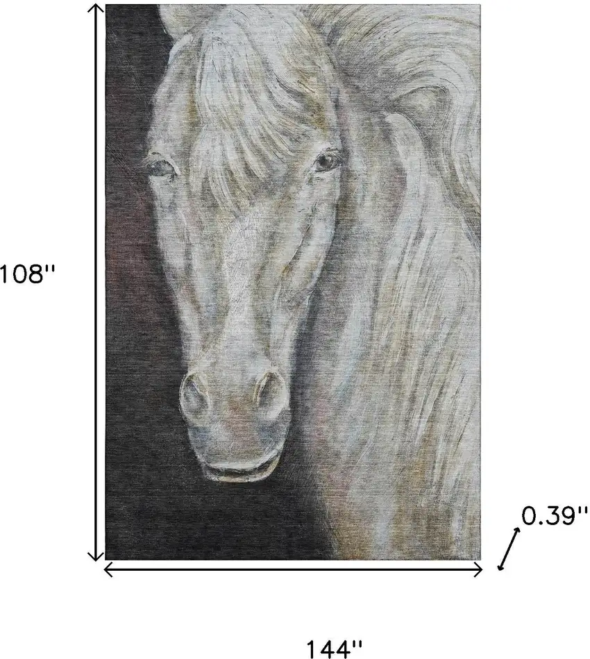 Ivory And Charcoal Animal Print Washable Area Rug With UV Protection Photo 9