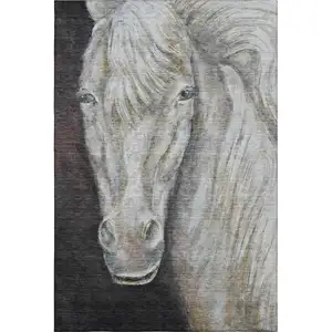 Photo of Ivory And Charcoal Animal Print Washable Area Rug With UV Protection