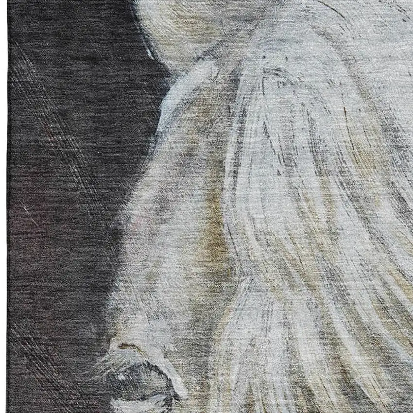 Ivory And Charcoal Animal Print Washable Area Rug With UV Protection Photo 3