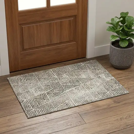 Ivory And Charcoal Diamond Washable Area Rug With UV Protection Photo 1