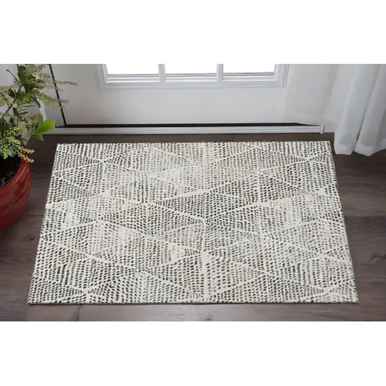 Ivory And Charcoal Diamond Washable Area Rug With UV Protection Photo 2