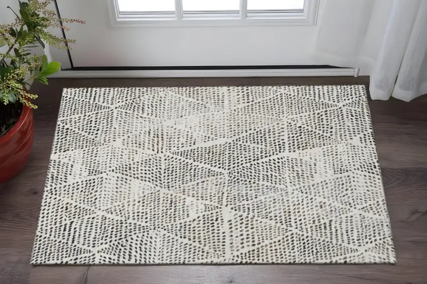 Ivory And Charcoal Diamond Washable Area Rug With UV Protection Photo 2