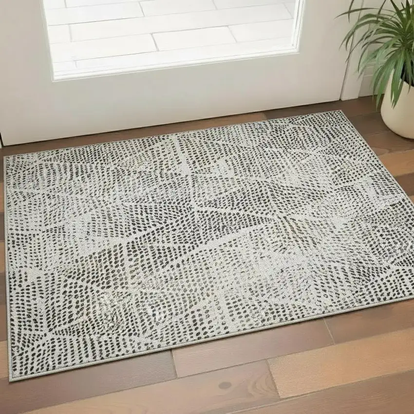 Ivory And Charcoal Diamond Washable Area Rug With UV Protection Photo 1