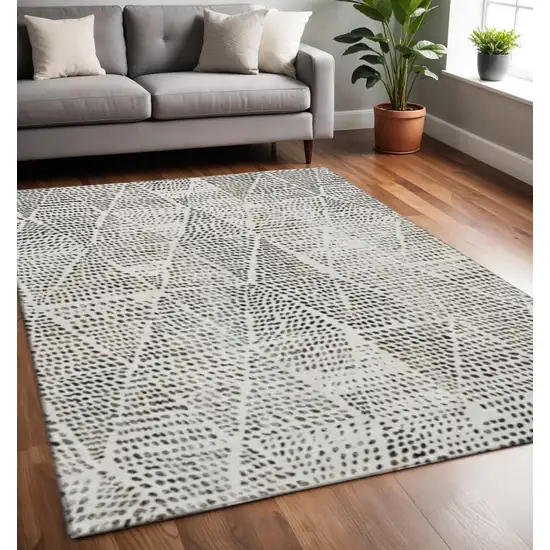 Ivory And Charcoal Diamond Washable Area Rug With UV Protection Photo 2