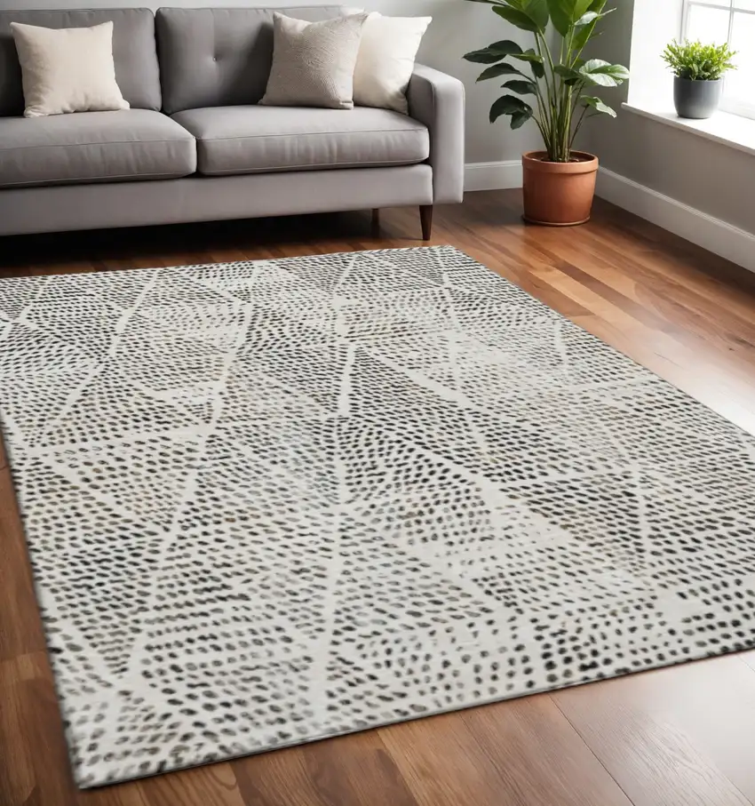 Ivory And Charcoal Diamond Washable Area Rug With UV Protection Photo 2