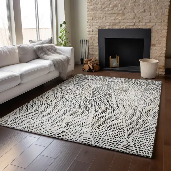 Ivory And Charcoal Diamond Washable Area Rug With UV Protection Photo 9