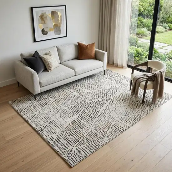 Ivory And Charcoal Diamond Washable Area Rug With UV Protection Photo 1