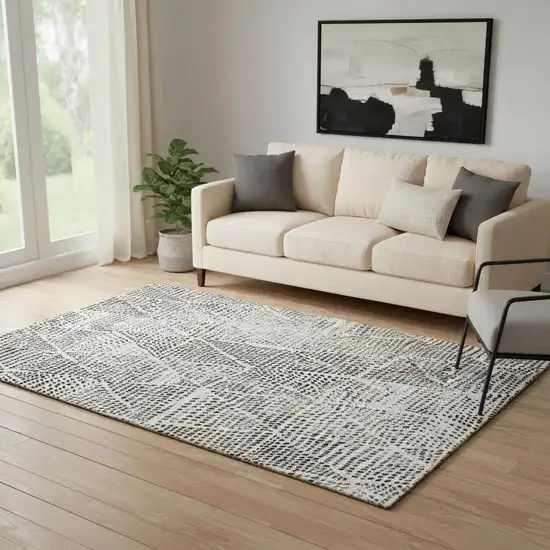 Ivory And Charcoal Diamond Washable Area Rug With UV Protection Photo 1