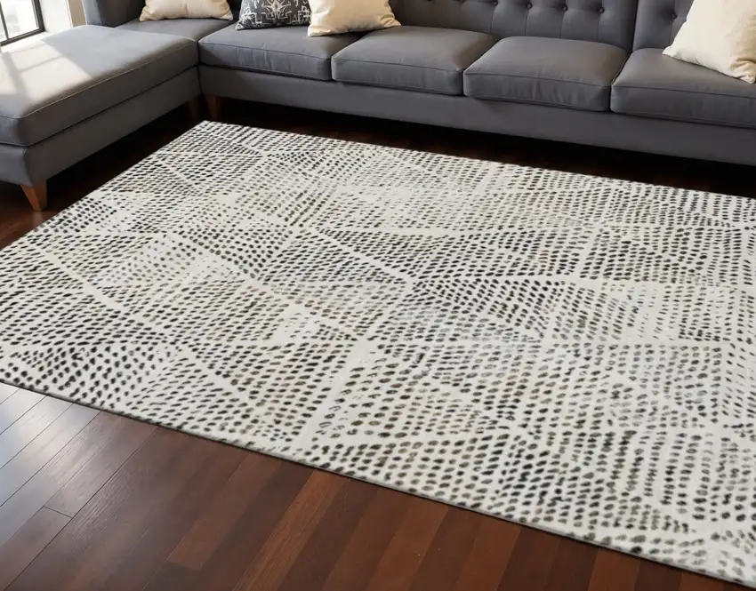 Ivory And Charcoal Diamond Washable Area Rug With UV Protection Photo 2